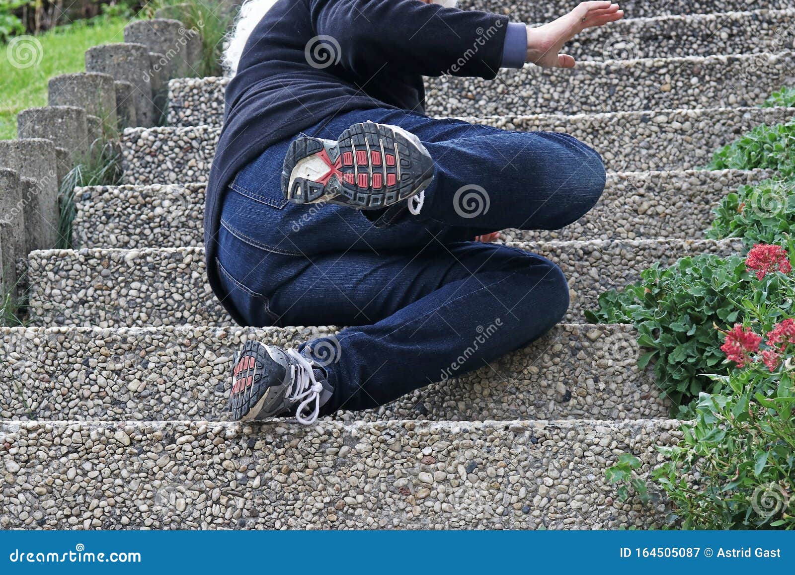 An Elderly Woman Slipped on a Staircase and Fell Stock Image - Image of ...