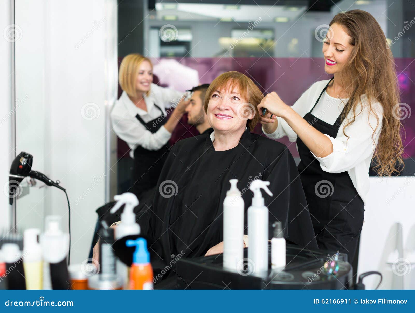 Elderly Woman Smiling at the Hair Salon Stock Image Image of