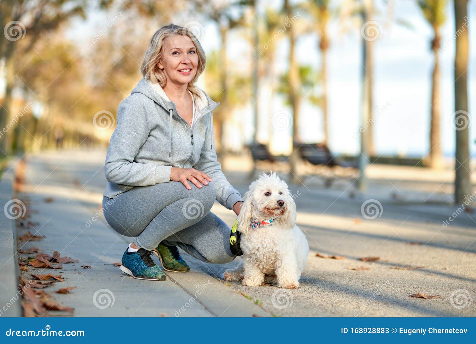 Elderly Woman Walking with a Dog Outdoors. Stock Image Image of