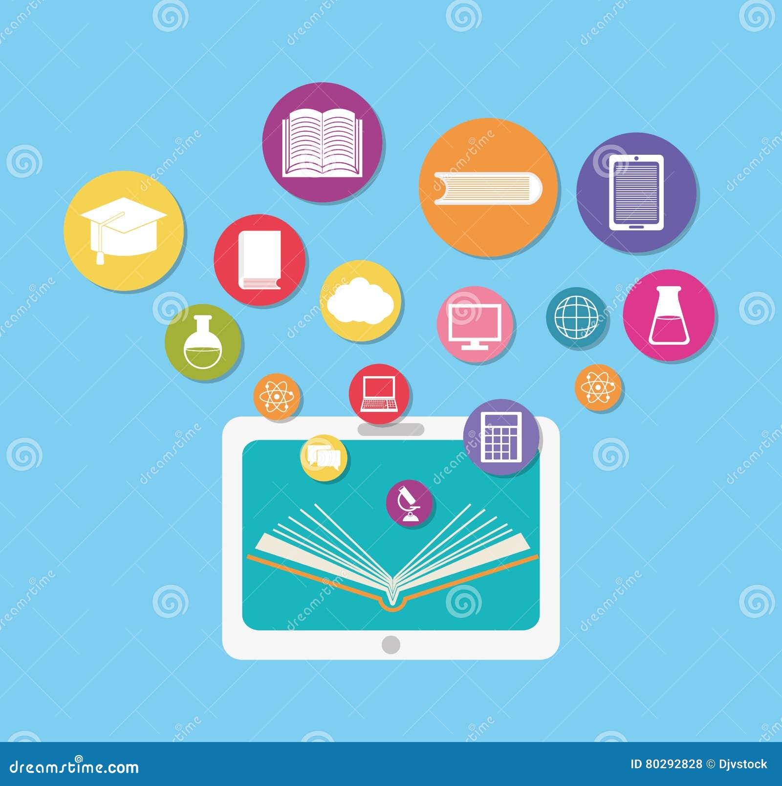 Elearning Online Education And Knowledge Symbols Cartoon Vector