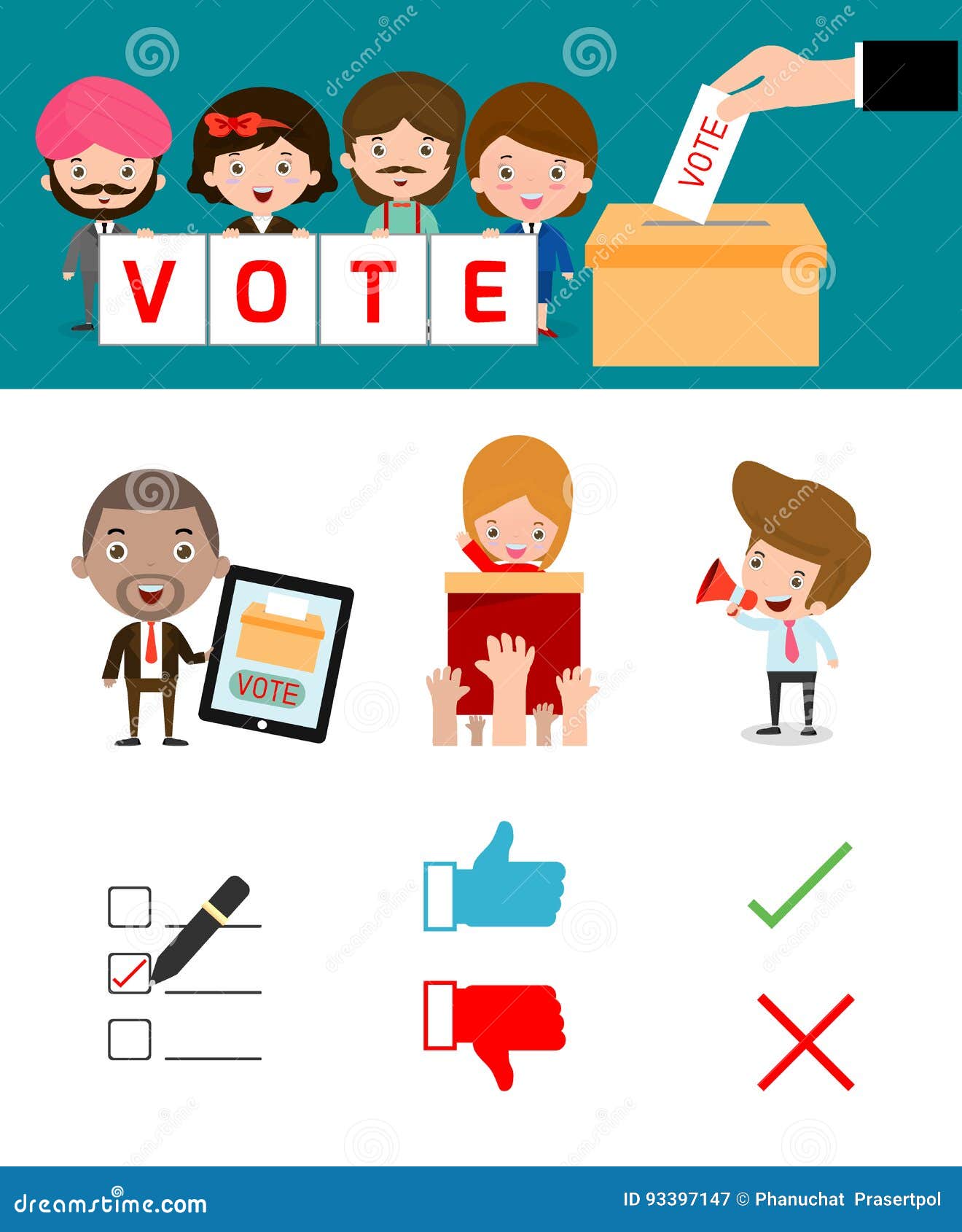 elections with voting debates, hand casting a vote,voting concept in flat style