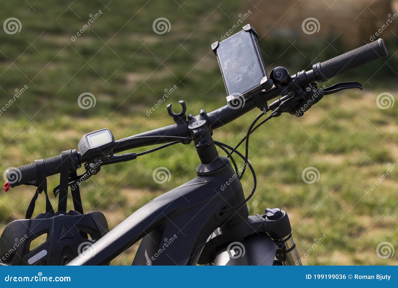 Electric Bicycle Handlebars. a Navigation Computer is Attached To the