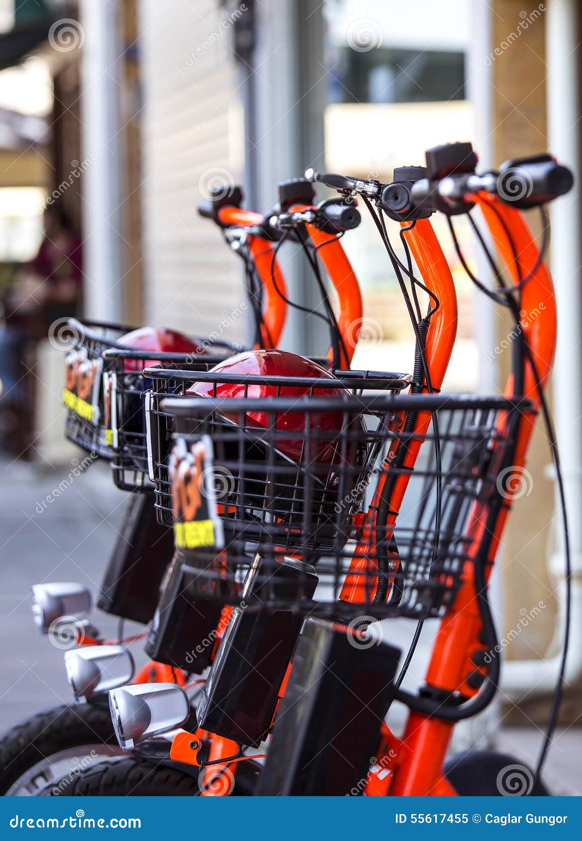 Electric Bicycles for Rent stock image. Image of battery 55617455