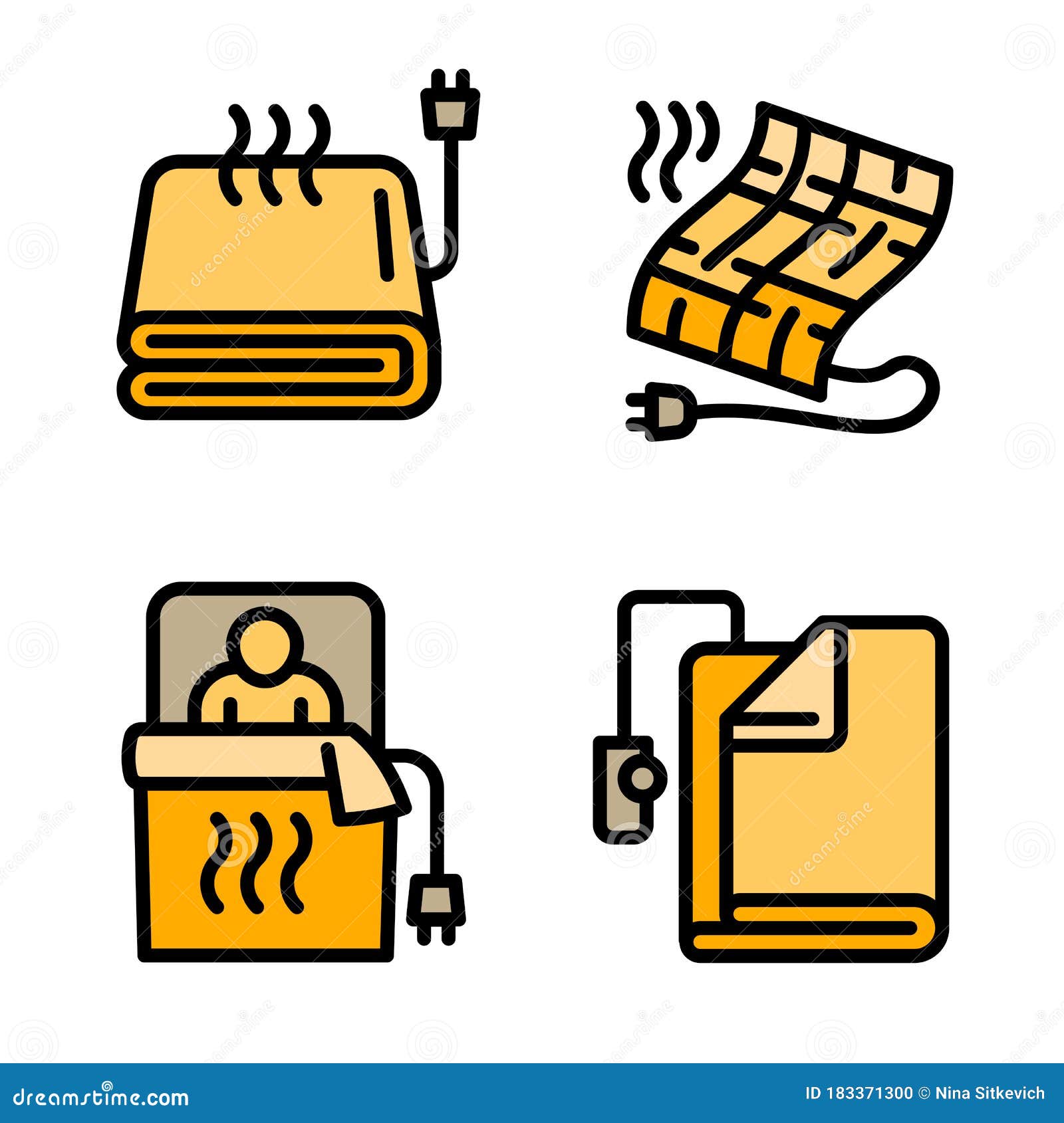 Electric Blanket Icons Set, Outline Style Stock Vector Illustration
