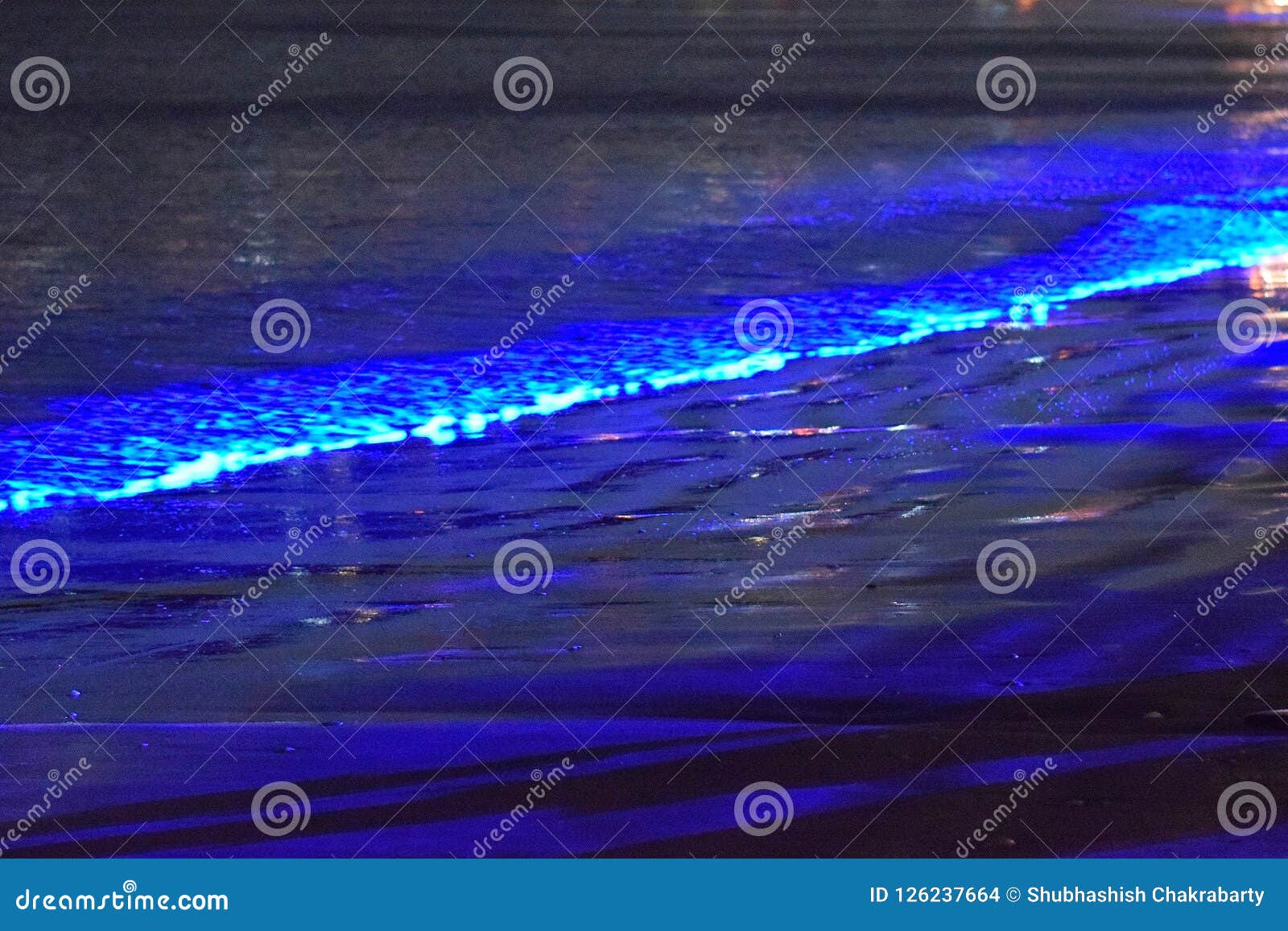 electric blue glow on pacific coast waves or red tide