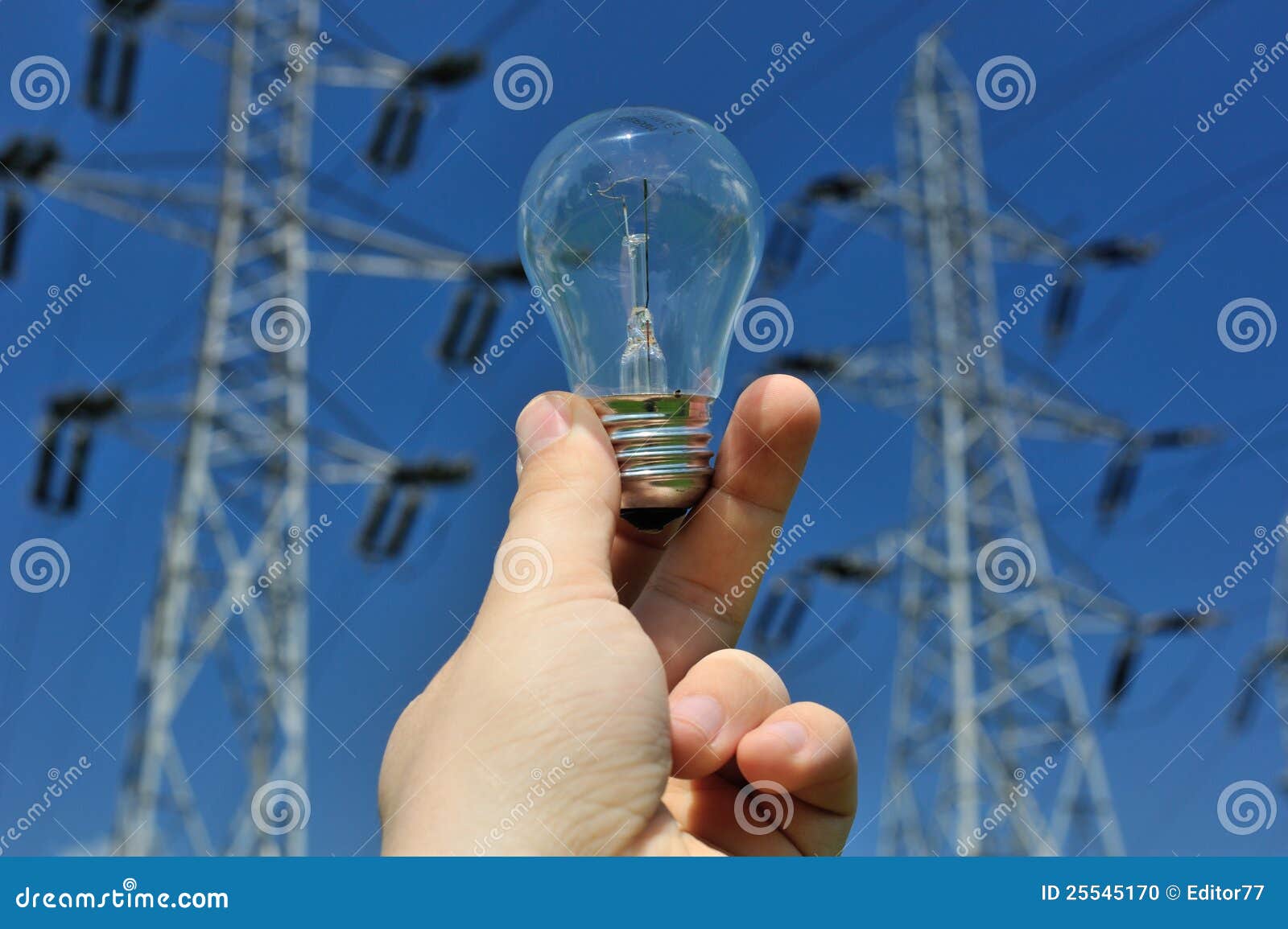 Electric Bulb and Power Lines Stock Photo Image of watt, power 25545170