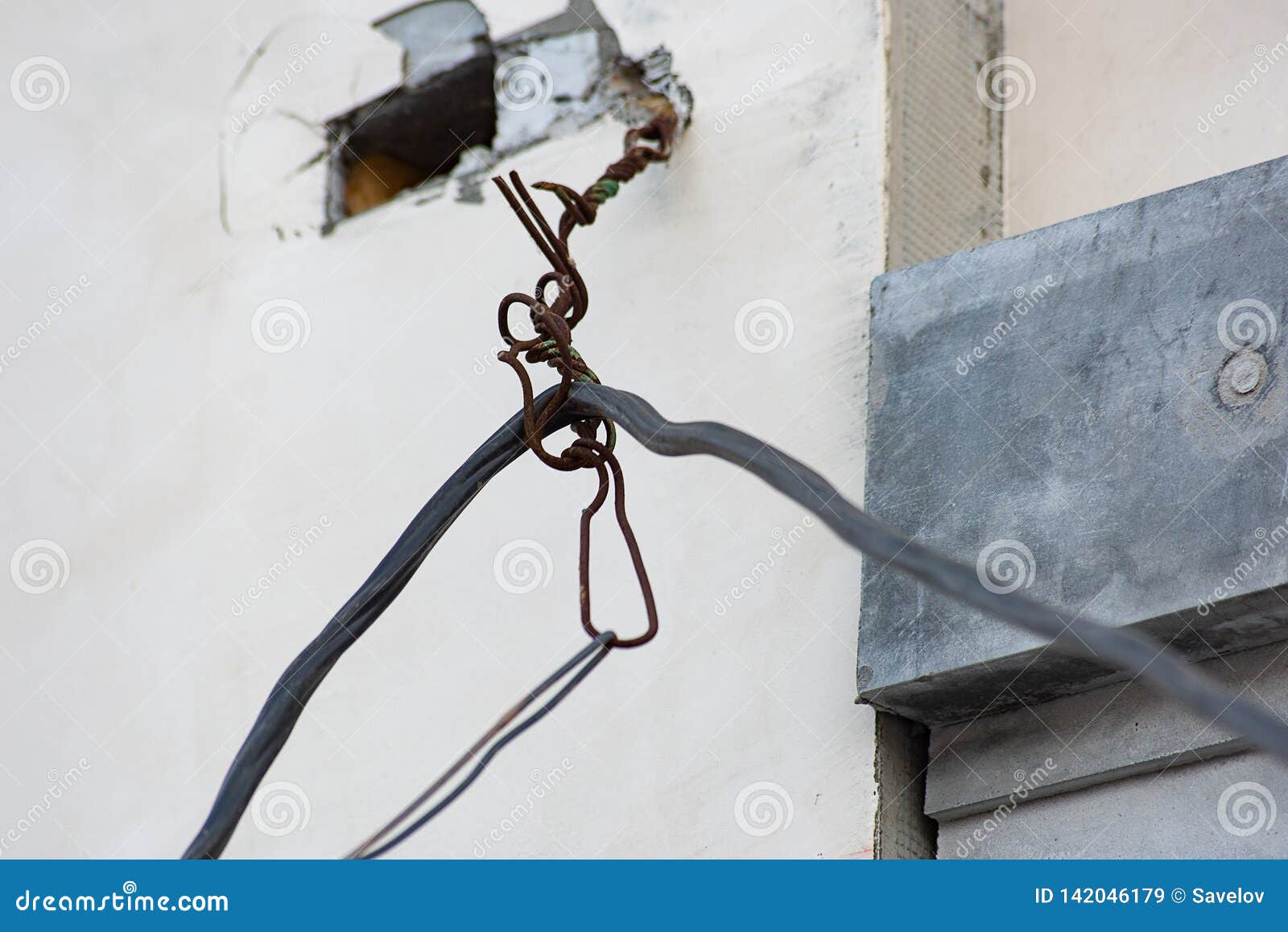 Electric Cable Attached To the Wall by Rusty Wire Stock Image Image