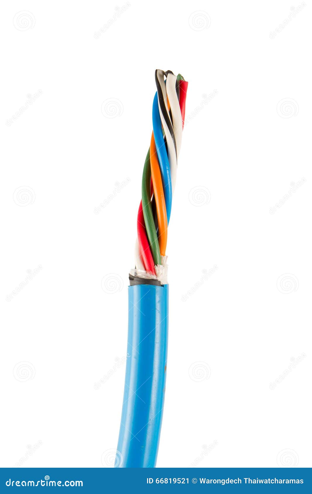 Electric Cable Ends, Isolated On White. Colorful Bundle Of Elect Stock