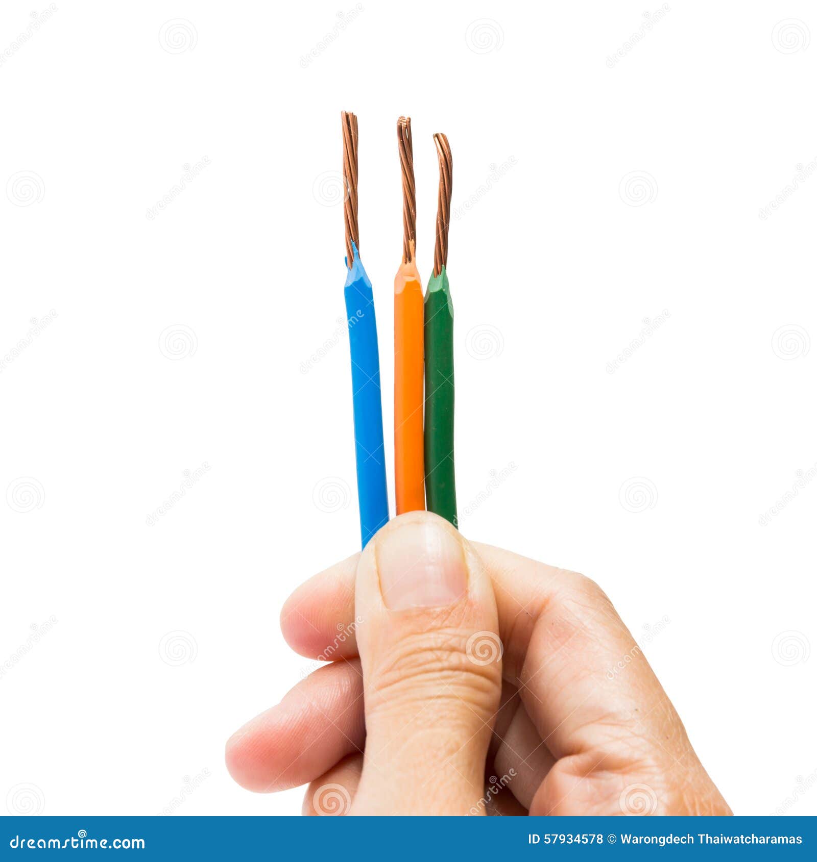 Electric Cable Ends, Isolated on White. Colorful Bundle of Elect Stock