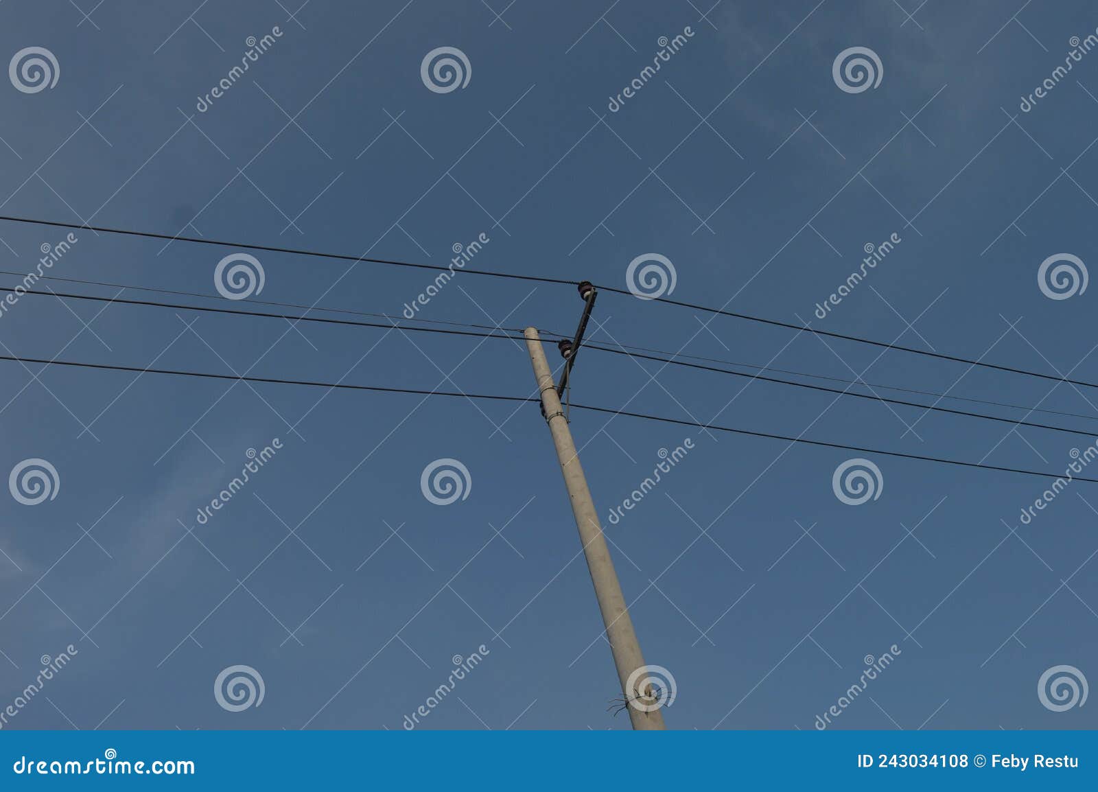 Electric Cable Pole with Clouds and Blue Sky. Stock Photo - Image of ...