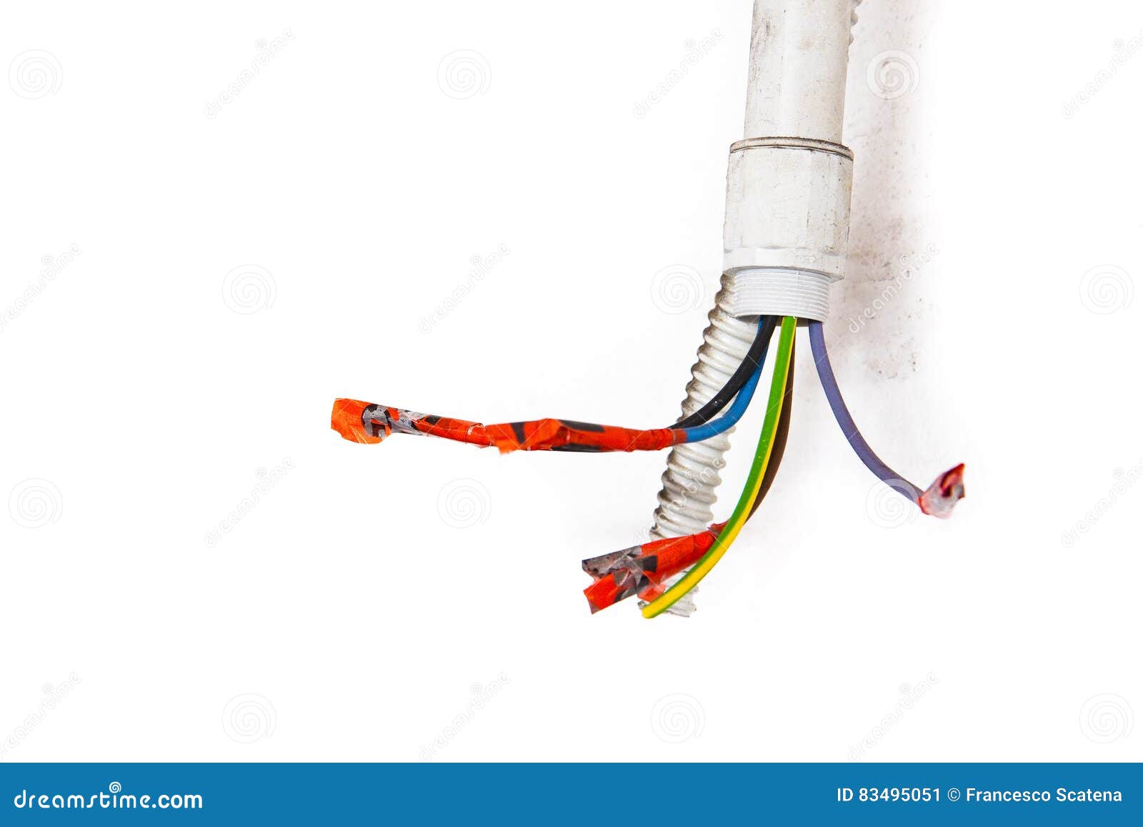 Electric Cables Disconnected and Protected by Electrical Tape Stock