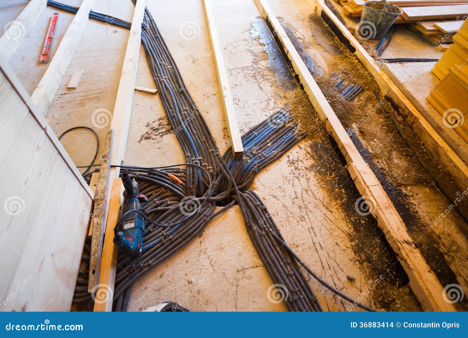 Electric Cables in New Home Stock Photo Image of hardfloor, wired