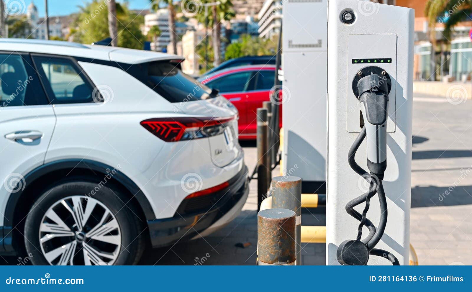 Electric Car Audi Q5 Charging at the Charging Station Stock Photo