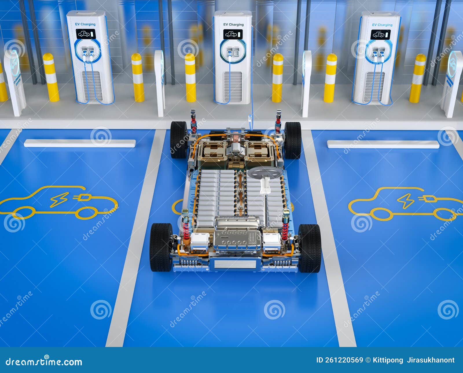 Electric Car Battery Plug in with Ev Charging Station Stock
