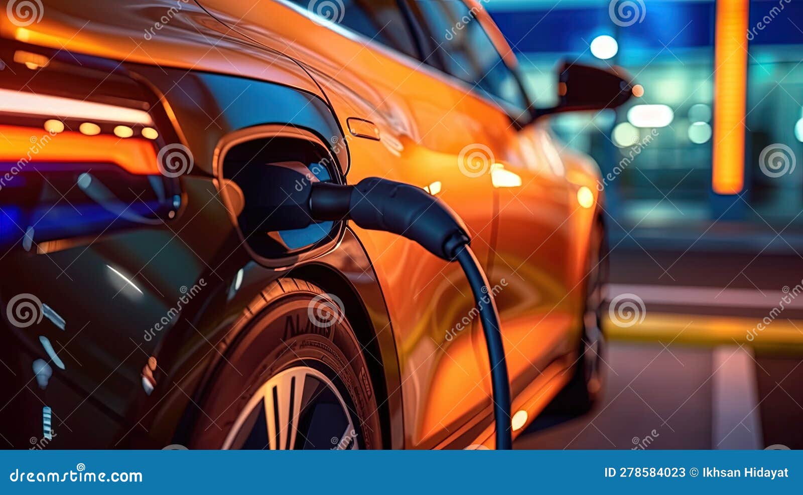 An Electric Car Being Charged by a Charger, a Digital Rendering Stock