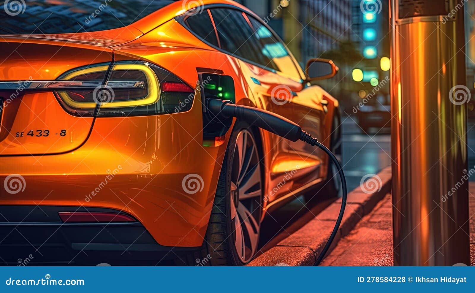 An Electric Car Being Charged by a Charger, a Digital Rendering Stock