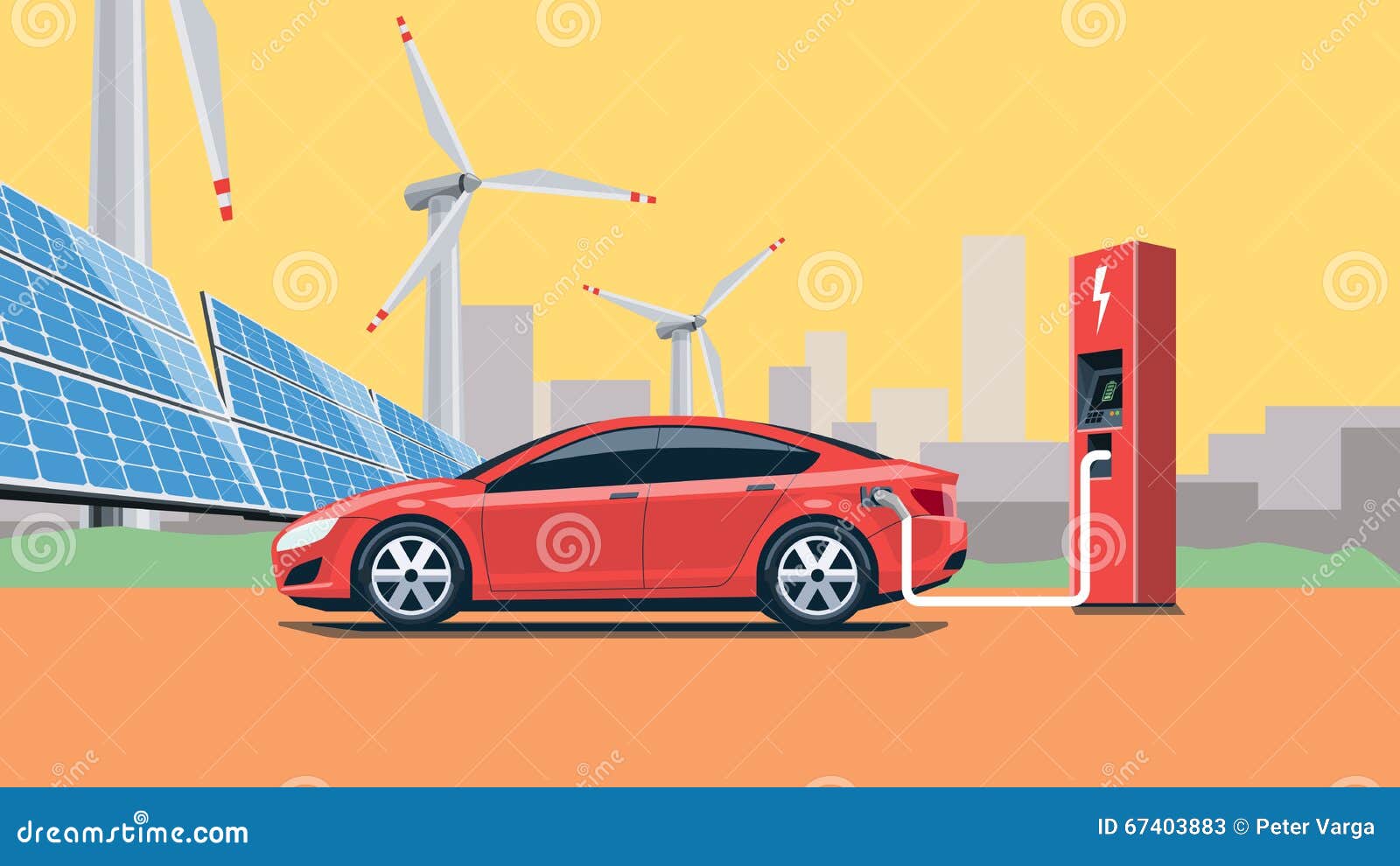 electric-car-charging-at-the-charging-station-cartoon-vector