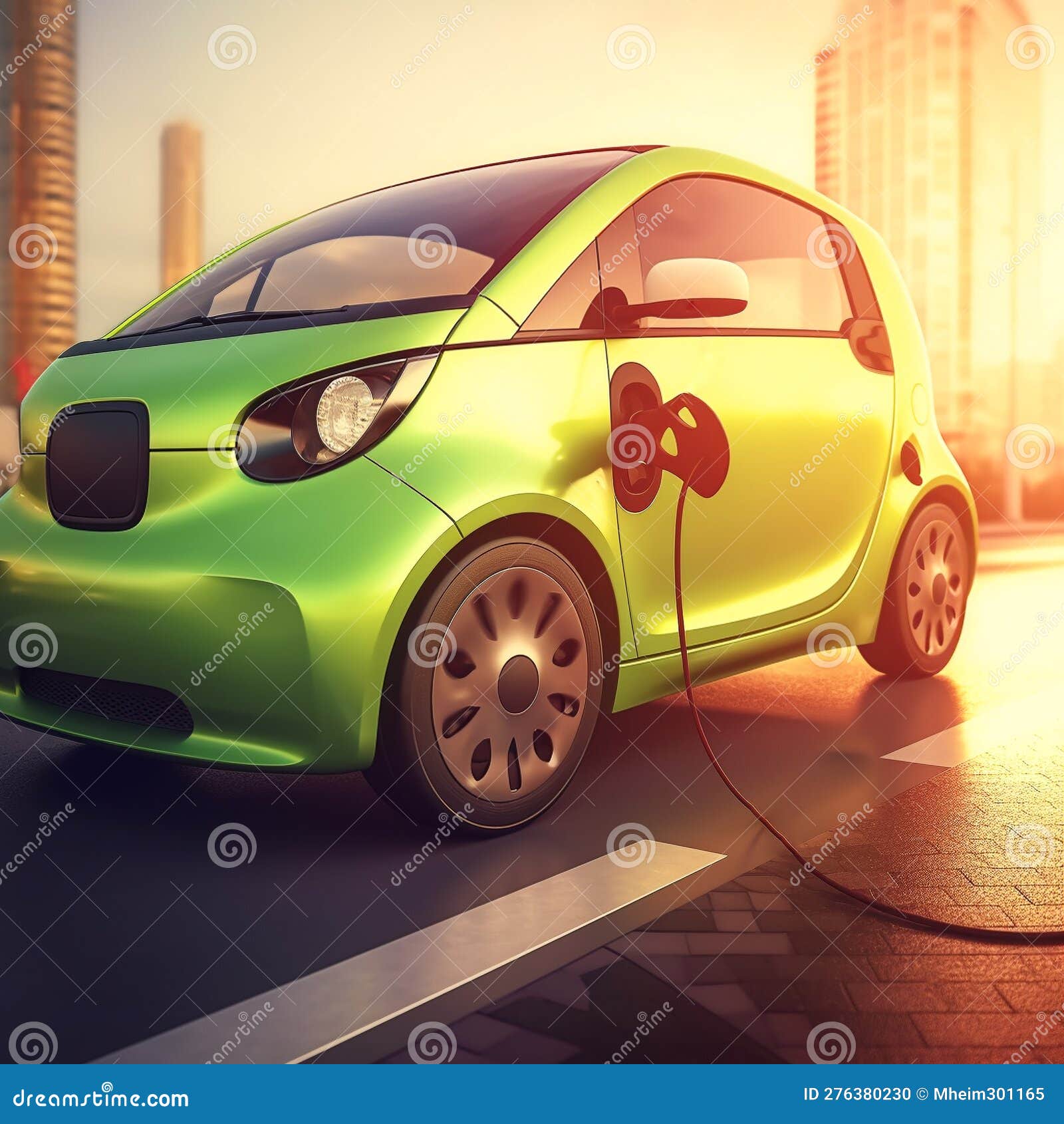 Electric Car Charging Created with Generative AI Technology Stock