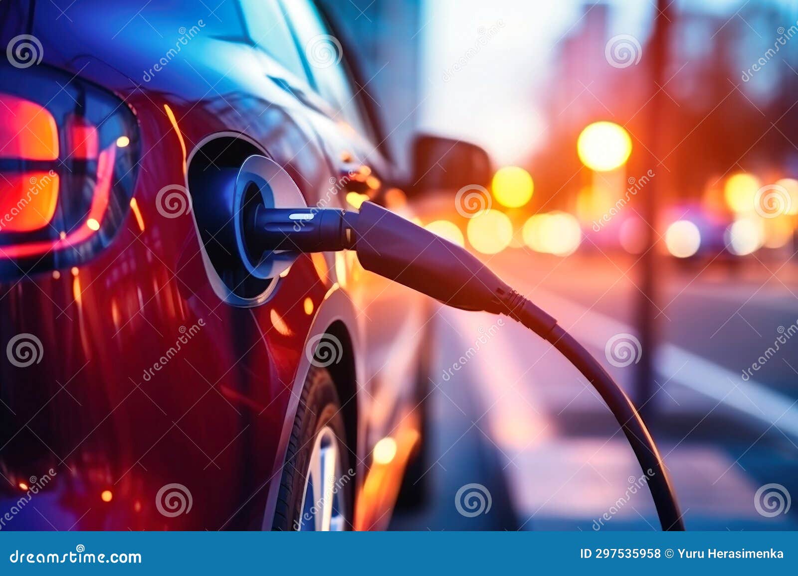 Electric Car Charging On Parking Lot With Electric Car Charging Station electric-car-charging-on-parking-lot-with-electric-car-charging-station