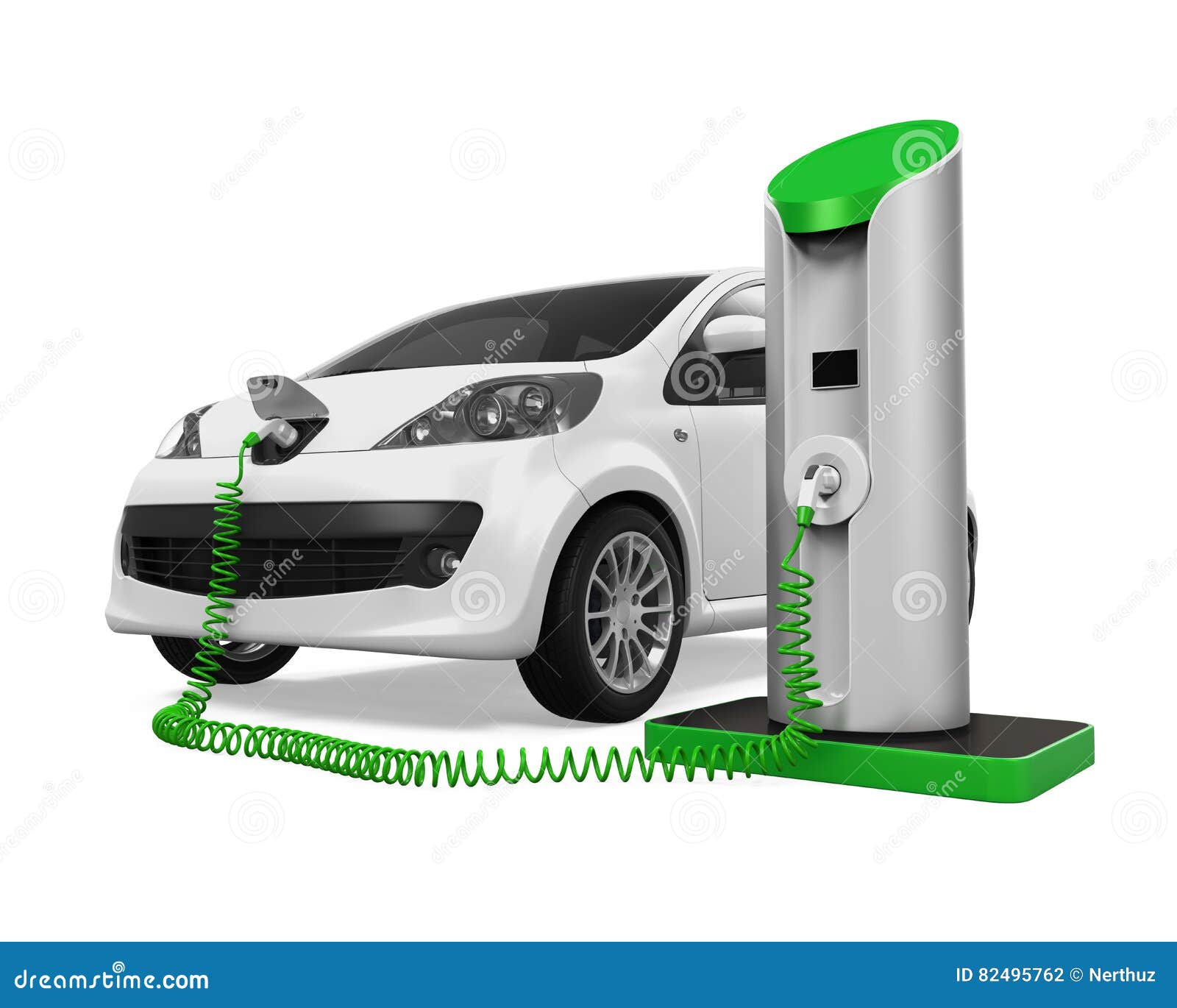Electric Car in Charging Station Stock Illustration - Illustration of ...