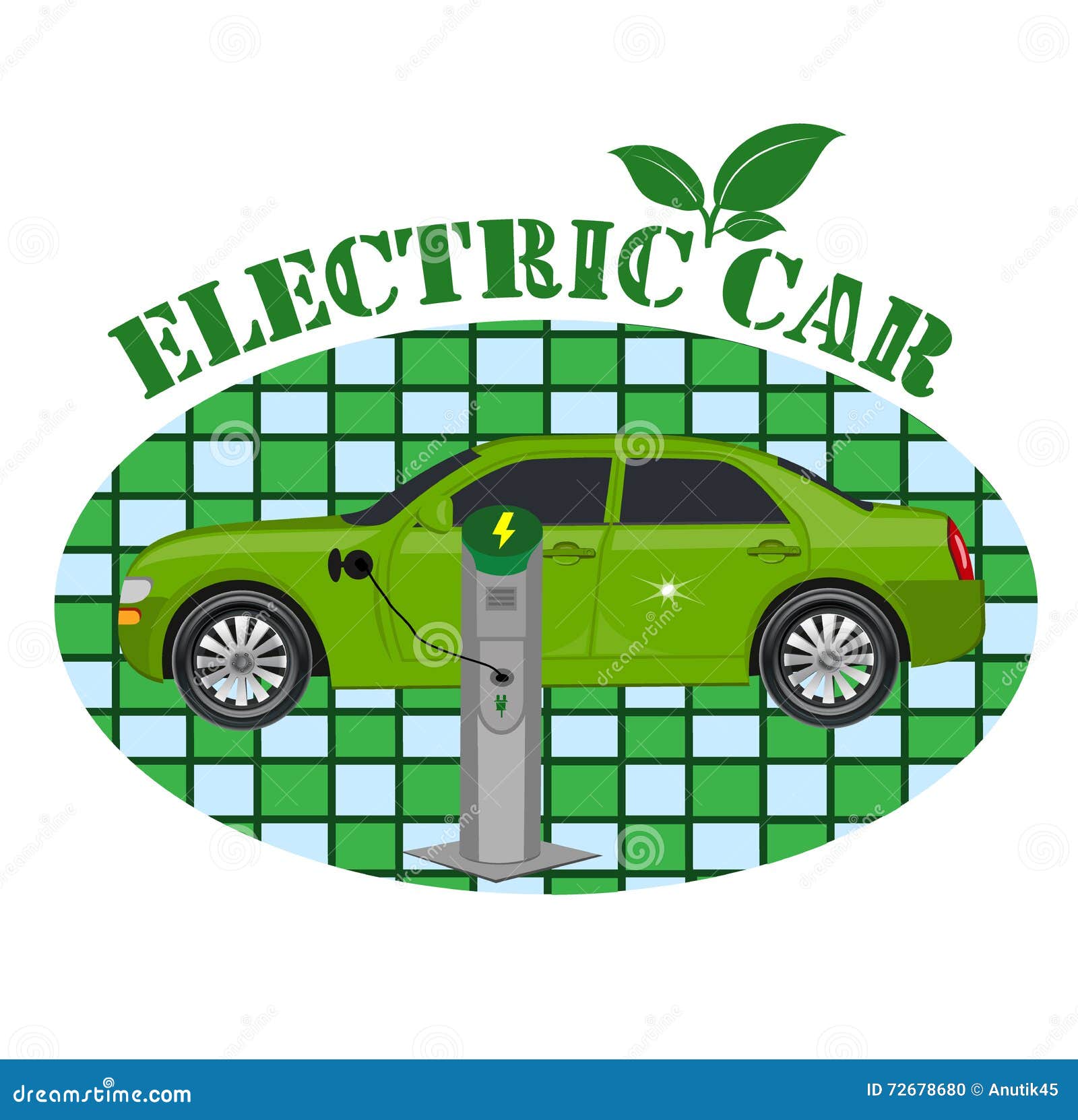 Electric Car Emblem, Vector Illustration, Flat Style Stock Vector