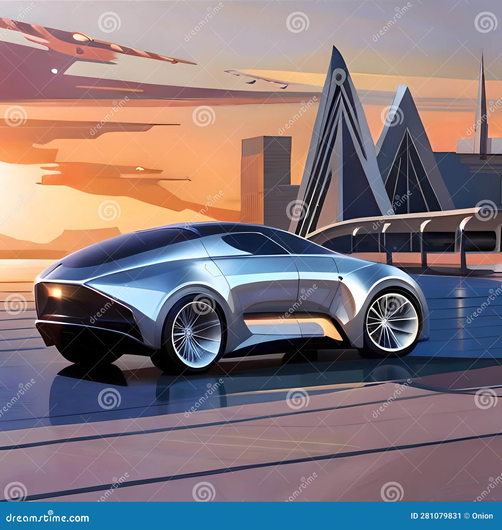 Electric Car of the Future Ai Generated Image Stock Illustration