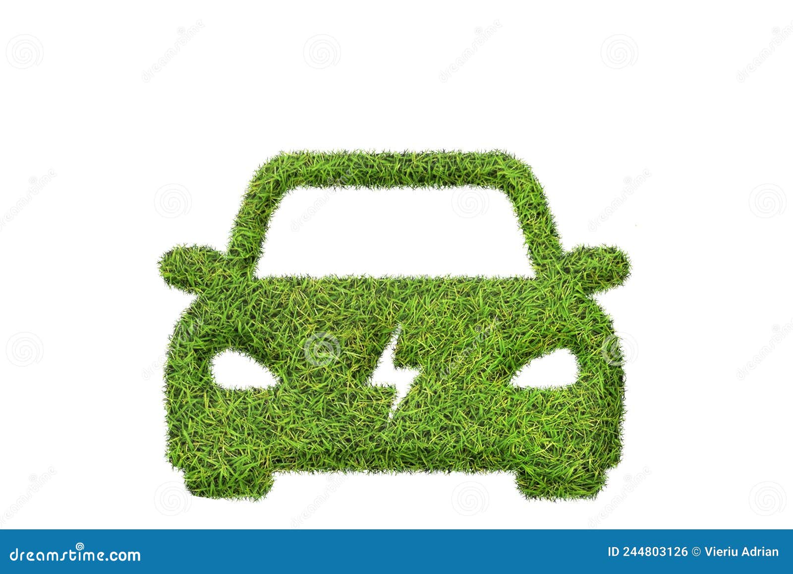 Electric Car in Green Grass Texture, Charger Battery Power Vehicle ...