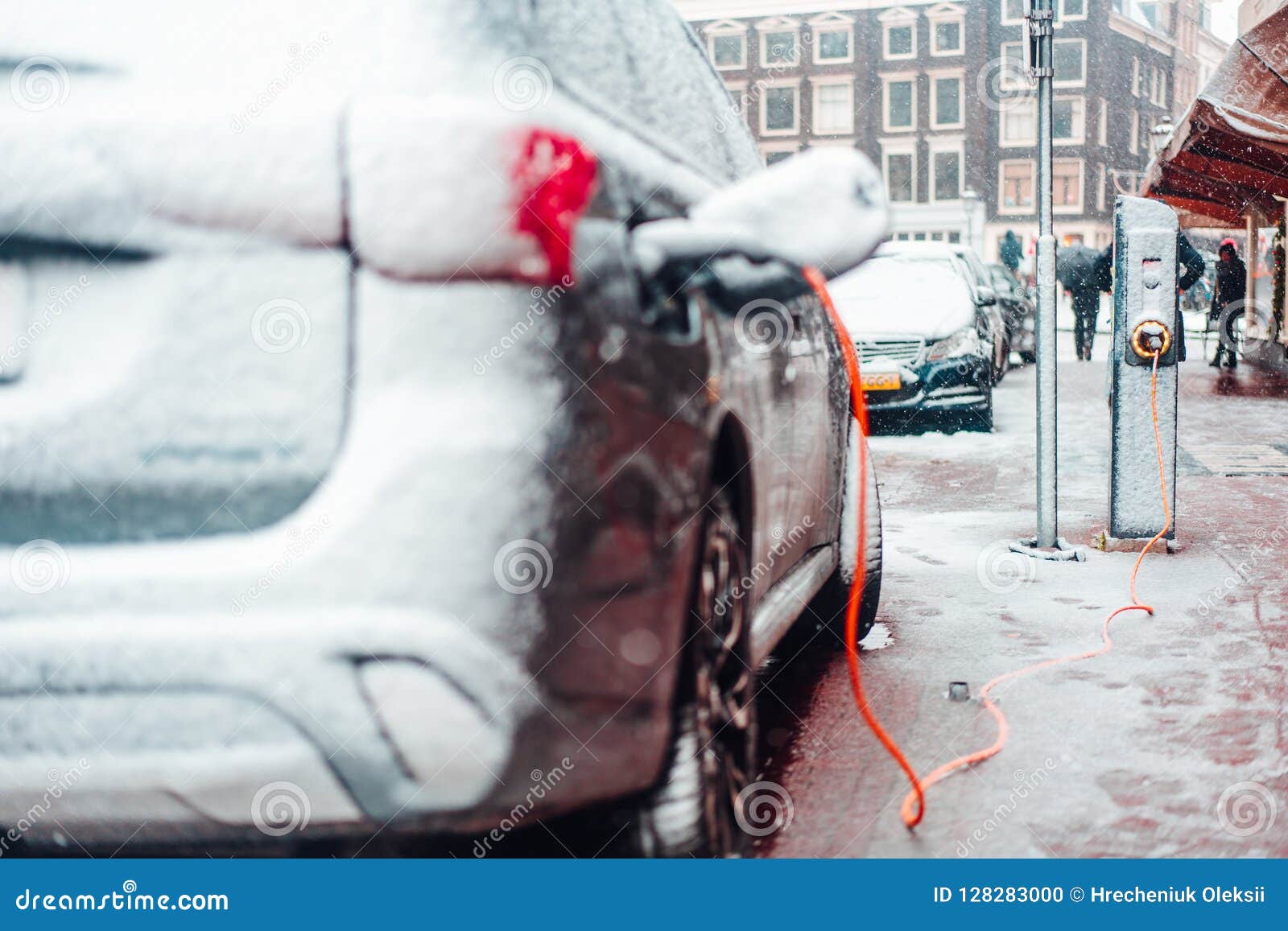 Electric Car Plug Charging in the Winter Stock Photo Image of loading, drive 128283000
