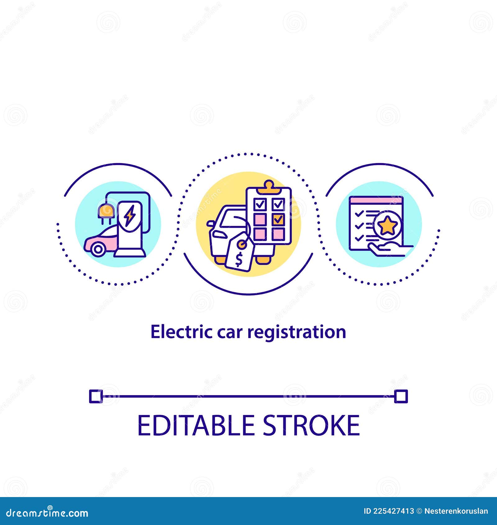 Electric Car Registration Concept Icon. Stock Vector Illustration of