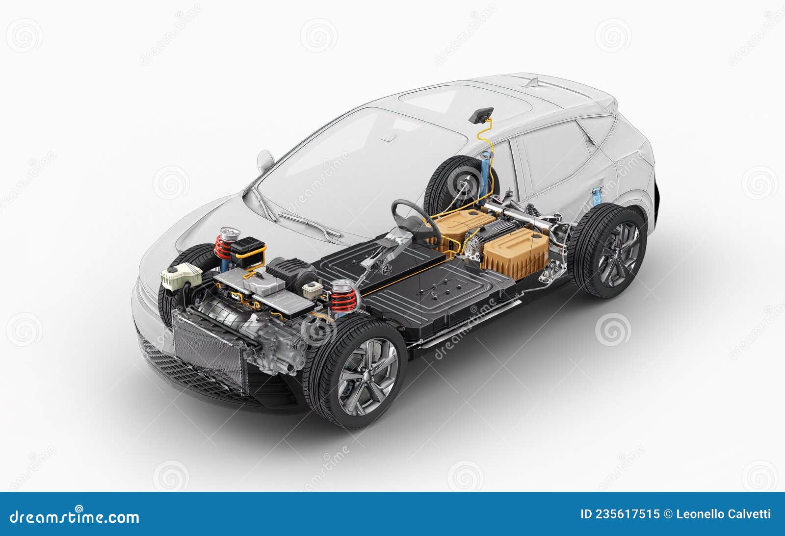 Electric Car Technical Cutaway 3d Rendering RoyaltyFree Stock