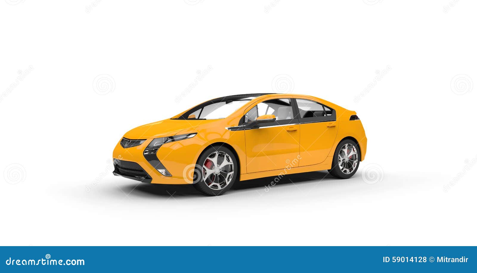 Electric Car Yellow Side View Far Shot Stock Illustration