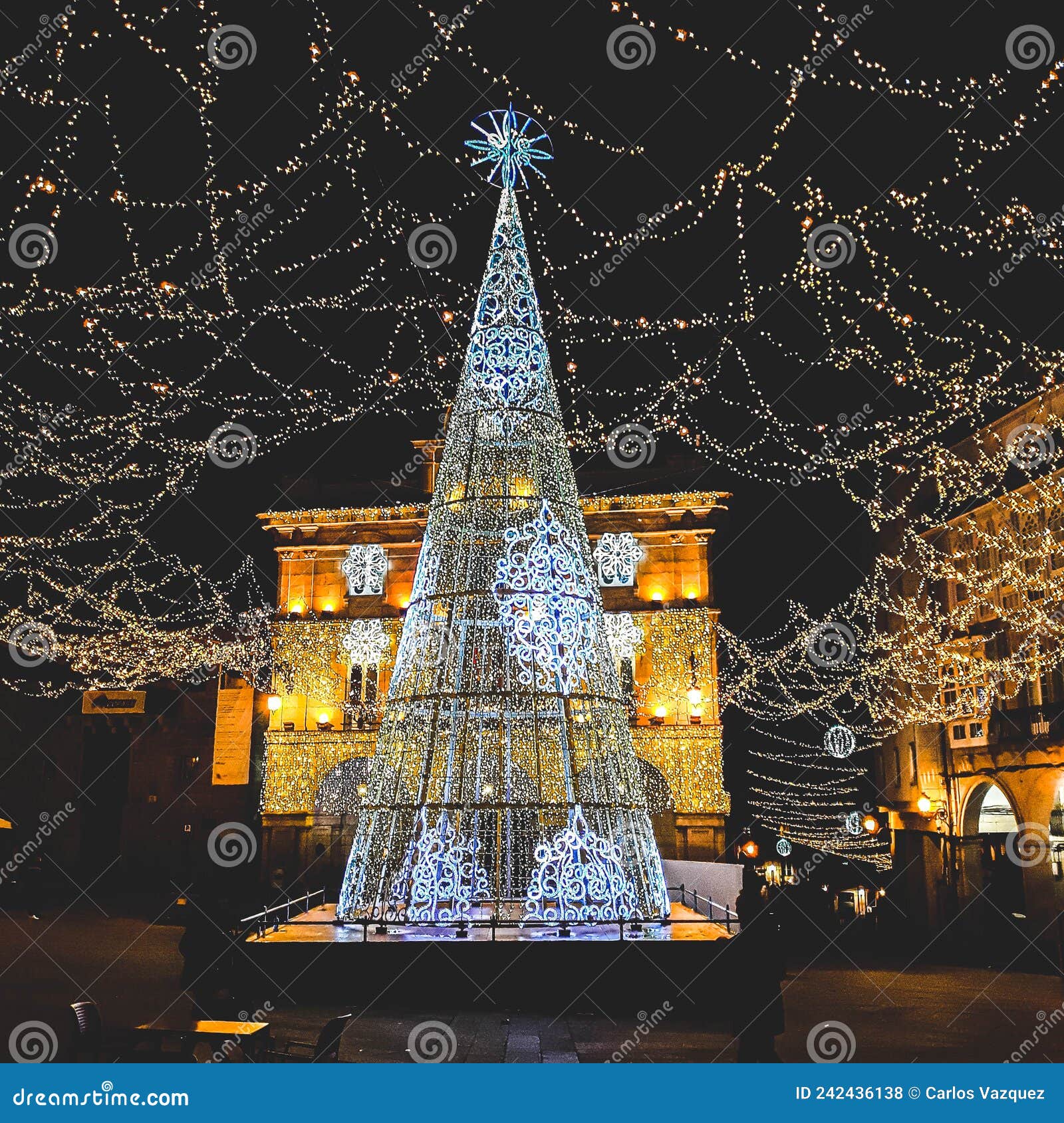 Electric Christmas tree stock photo. Image of lights 242436138