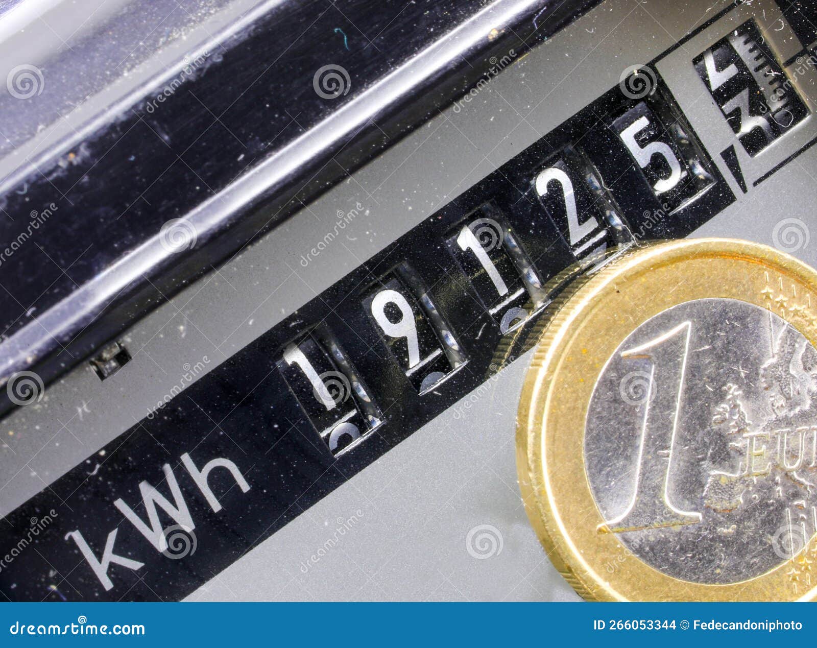 electric counter kwh to measure the electricity consumed and euro coins