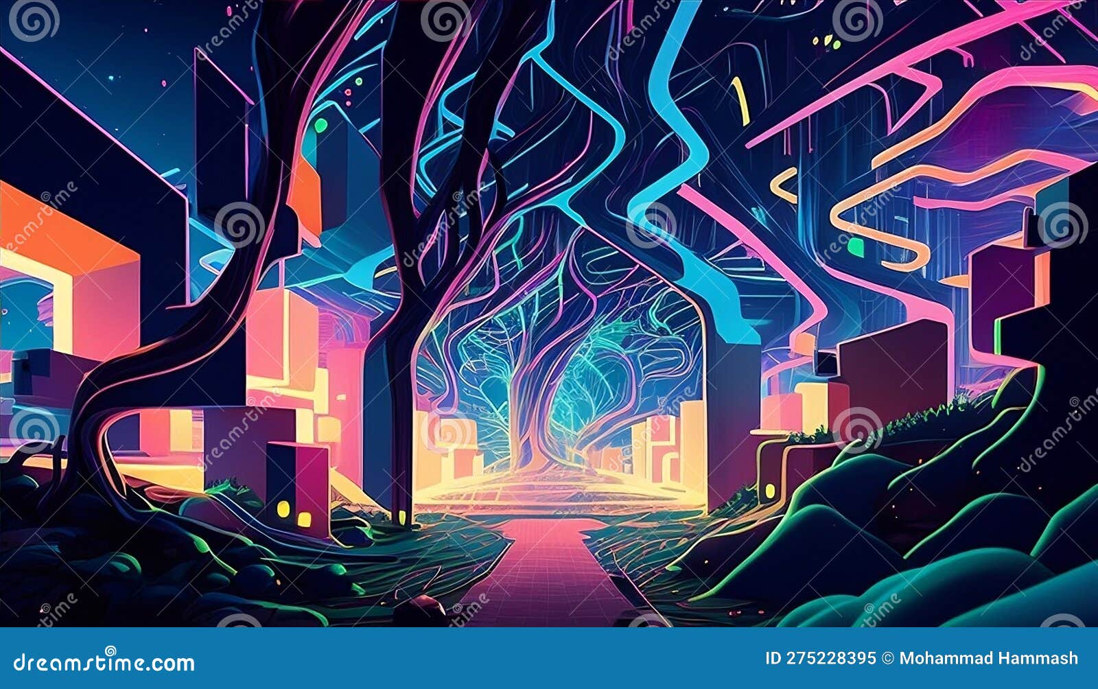electric dreamscape: a futuristic ai-generated landscape, made with generative ai