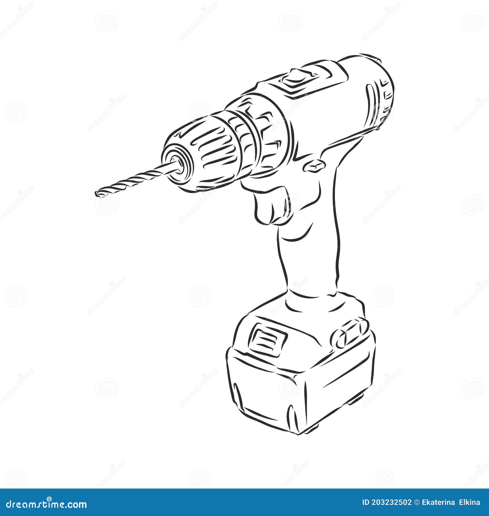 Electric Drill Drawing Isolated on White Background. Drill Vector ...