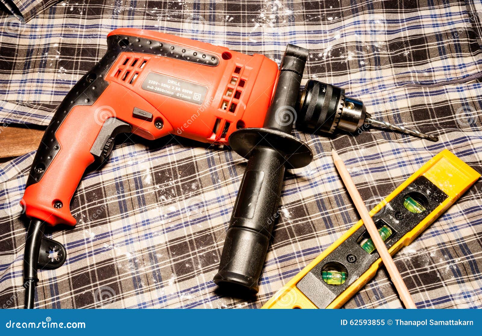Electric Drill and Level Measuring Stock Image Image of measure