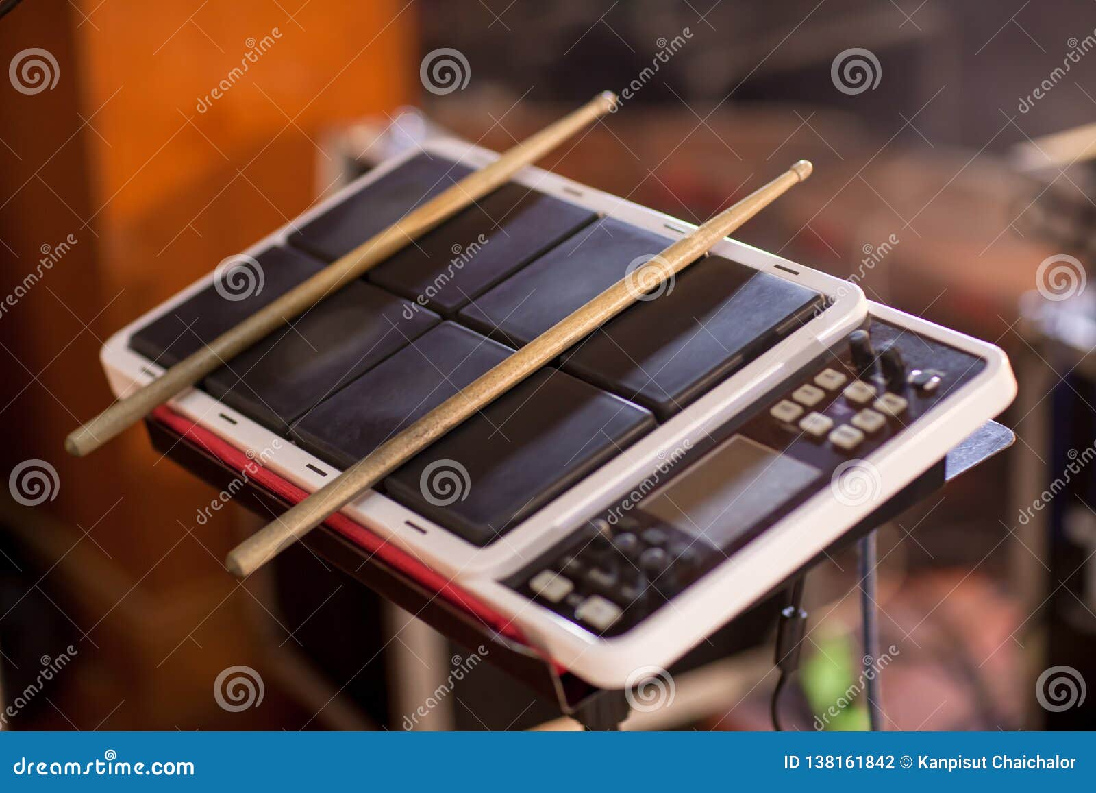 Electric Drum Digital Drum Music Instrument. Drum Sticks on a Electric