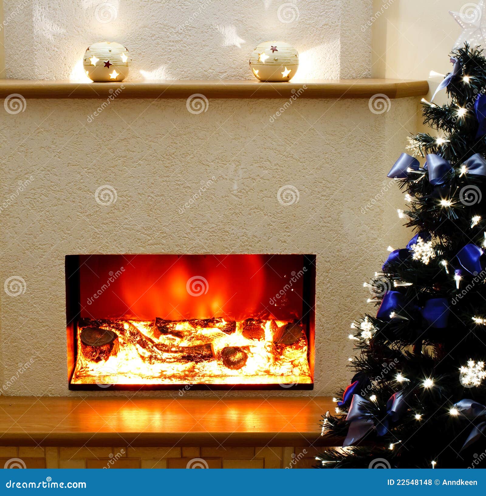 Electric Fireplace with the Christmas Tree Stock Photo Image of