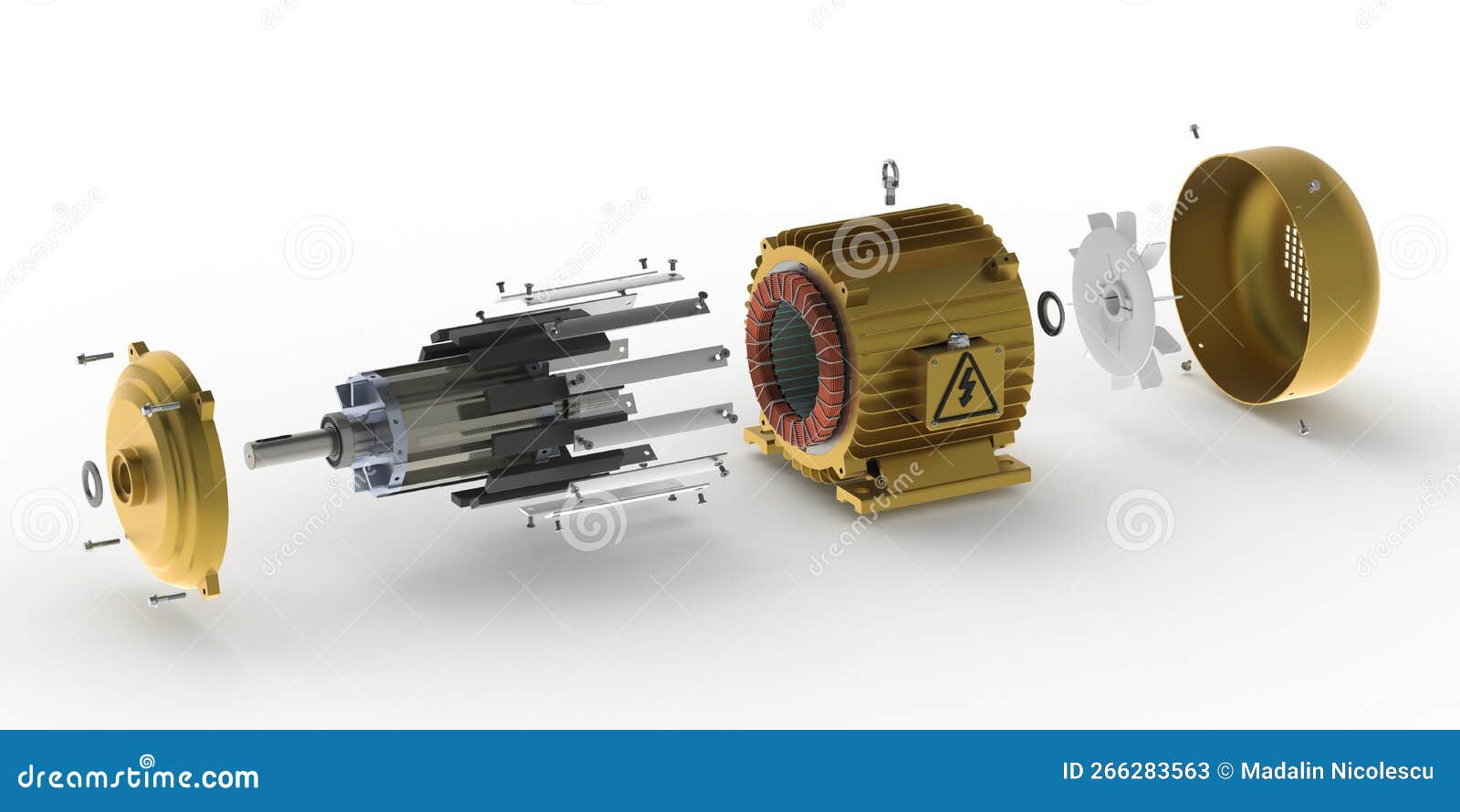 Electric Generator with Permanent Rotor Magnets, Exploded View, 3D ...