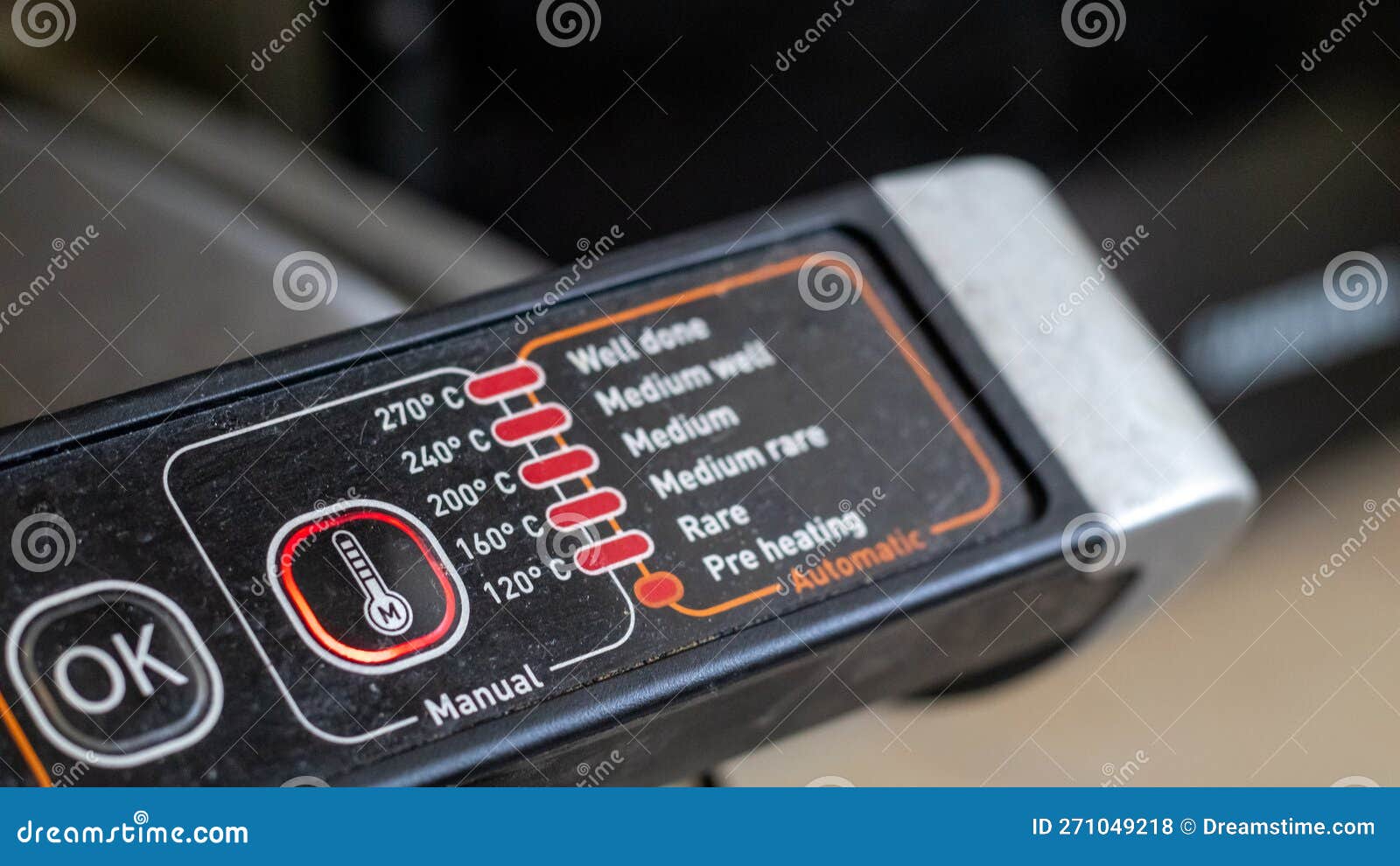 delicious beef steak on grill grate with a meat thermometer showing  doneness of rare, medium and well done Stock Photo - Alamy