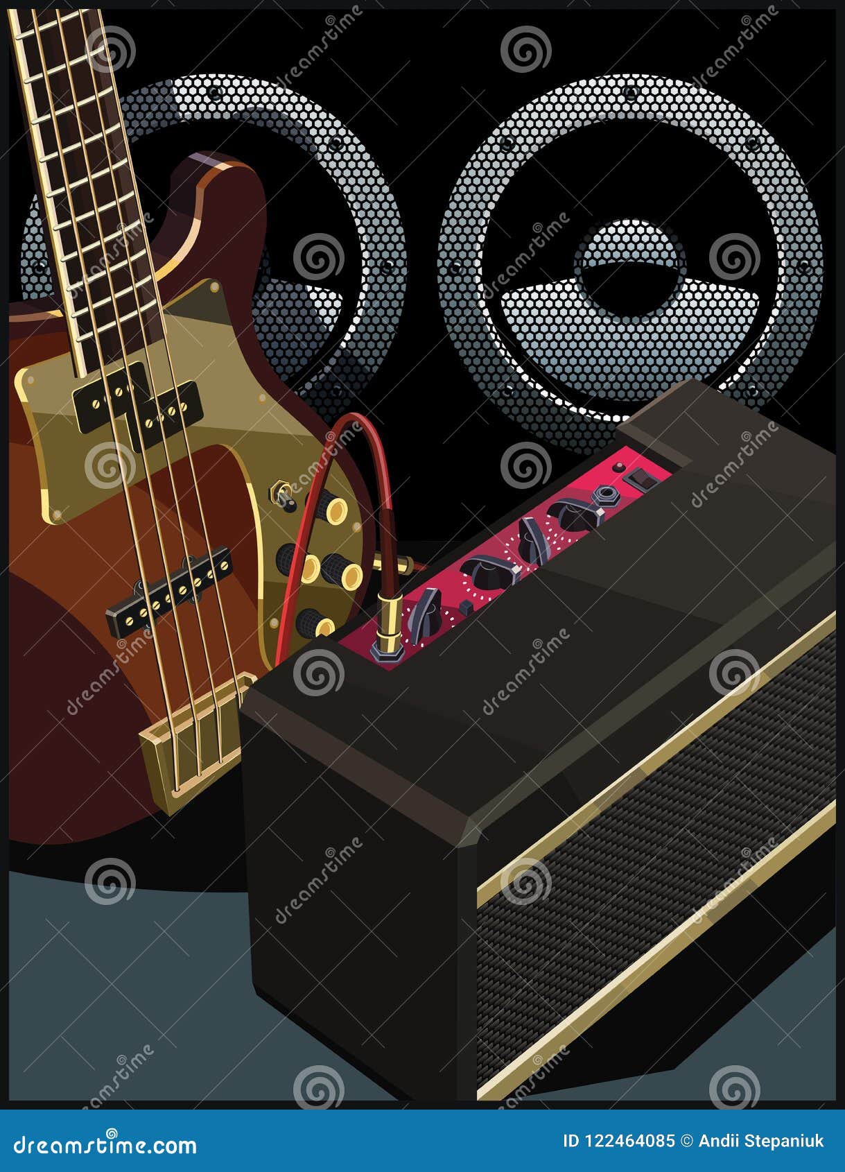 Electric Guitar with Amp and Speaker Stock Illustration Illustration