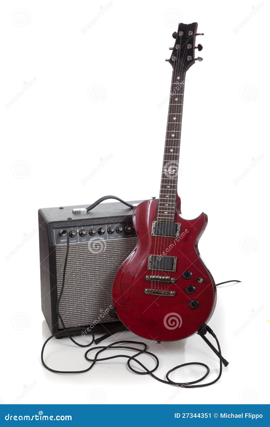 An Electric Guitar And Amp On A White Background With Copy ...