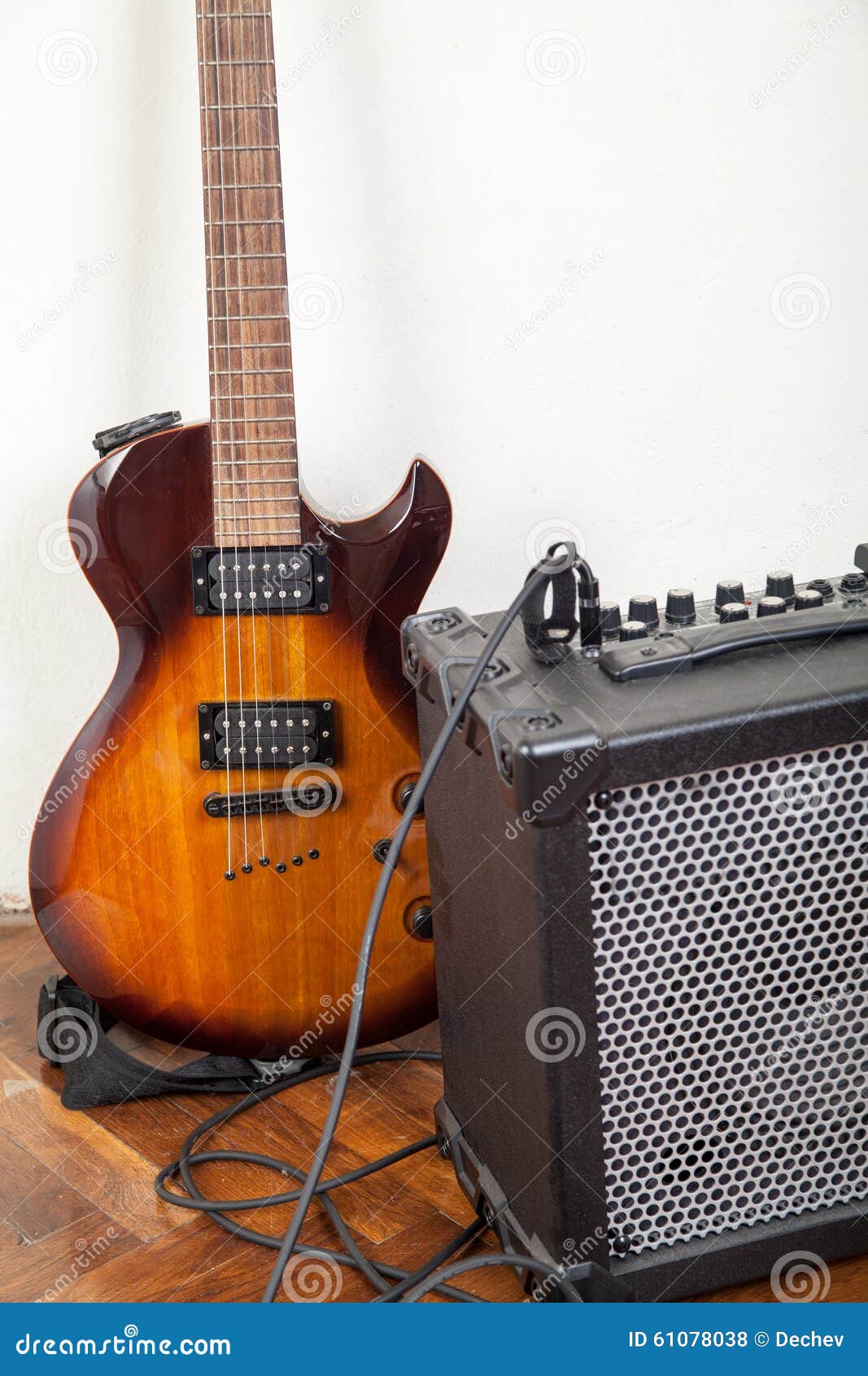 Electric Guitar and Amplifier with Cable Stock Photo Image of
