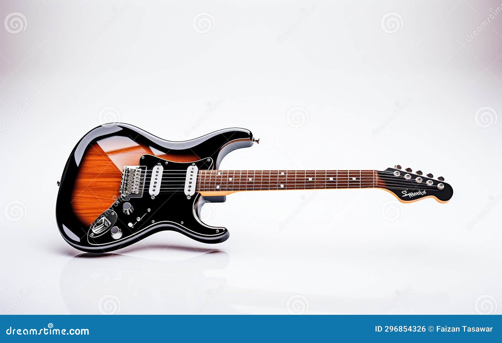 Electric Guitar on a Blank White Surface Generative Ai Stock