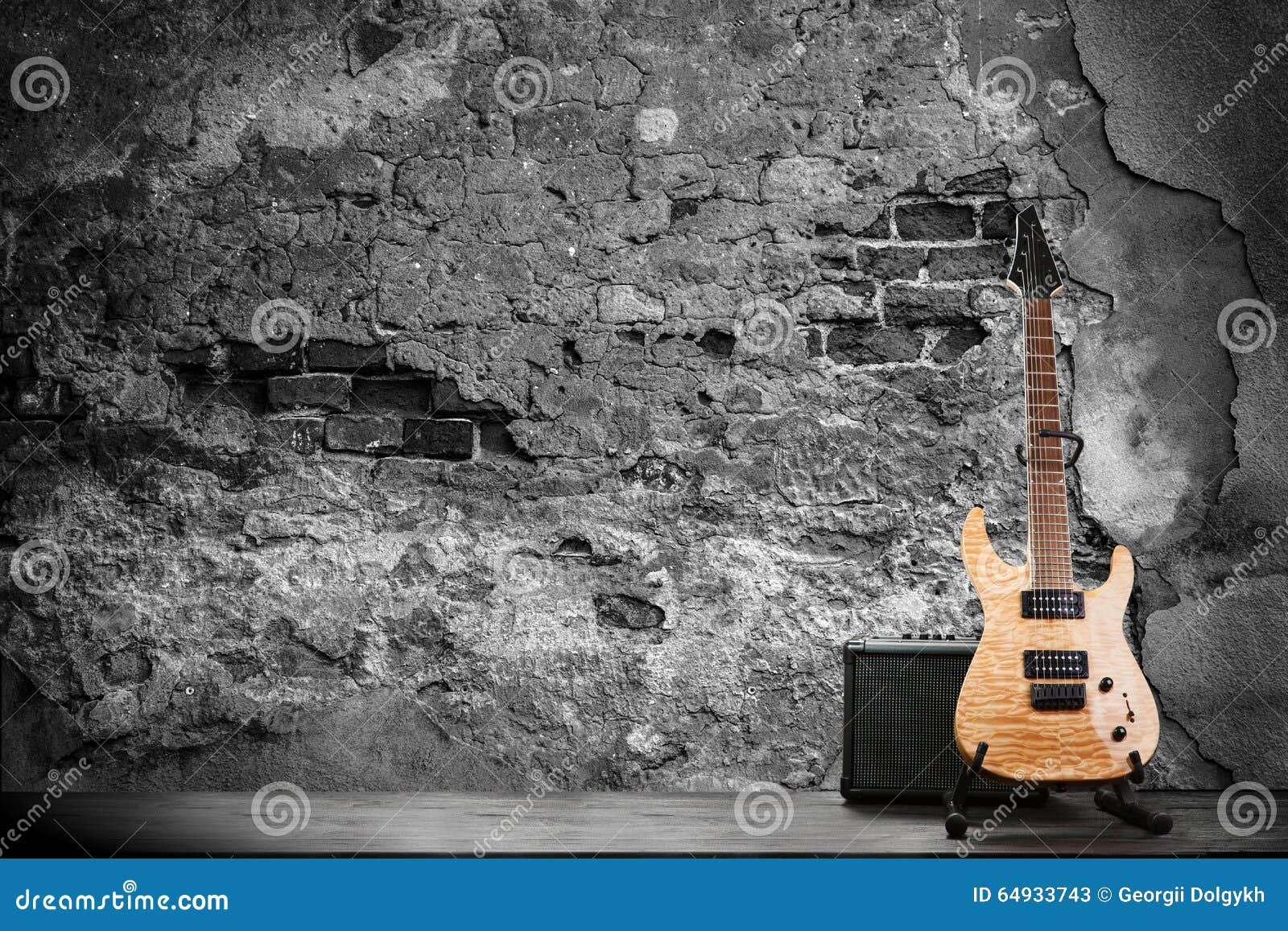 Electric Guitar on a Brick Wall Background Stock Image Image of play