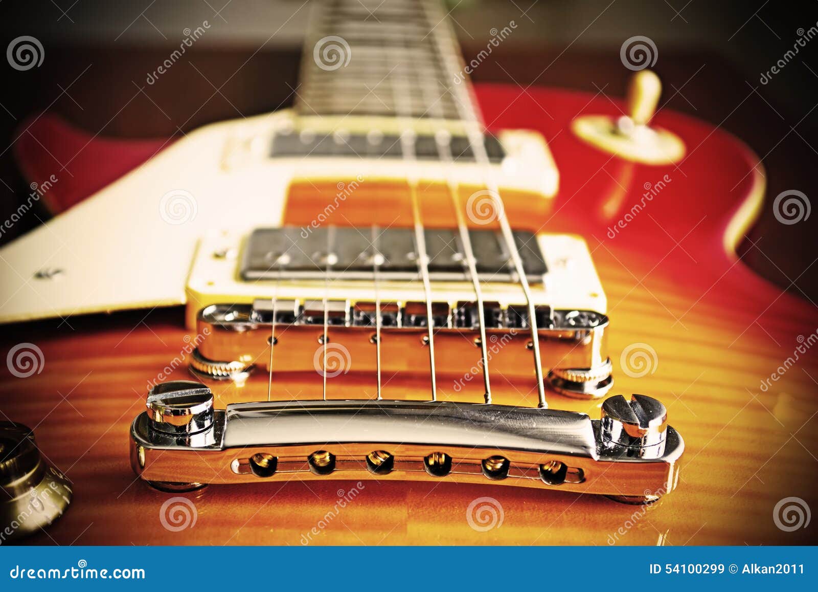 Electric Guitar Bridge in Vintage Effect Stock Image Image of string