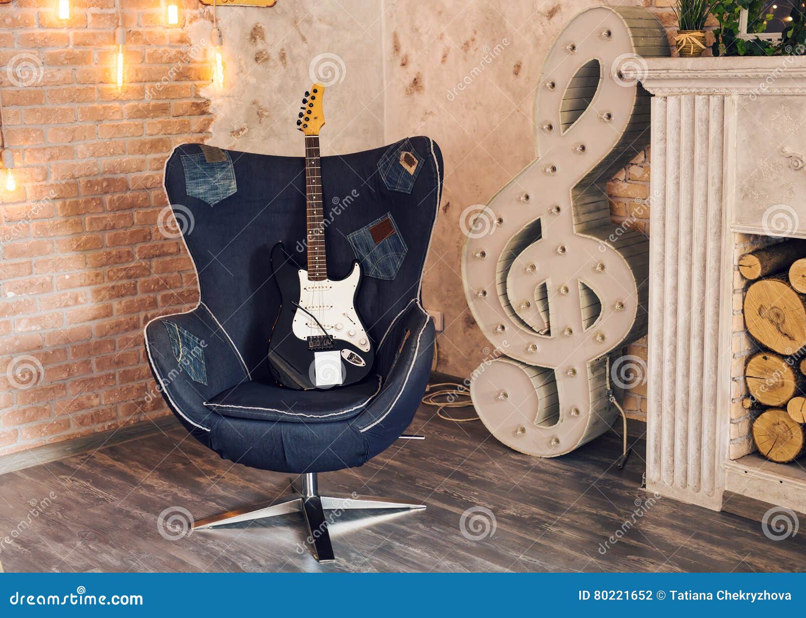 Electric guitar on a chair stock photo. Image of rock 80221652
