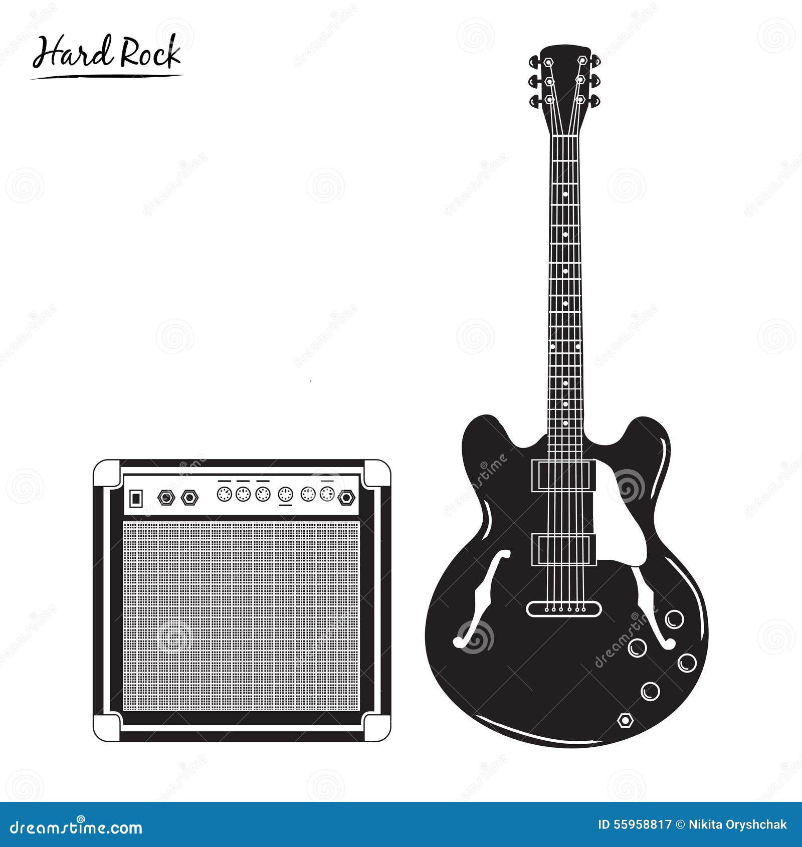 Electric Guitar and Combo Amp, Hard Rock Stock Vector Illustration of