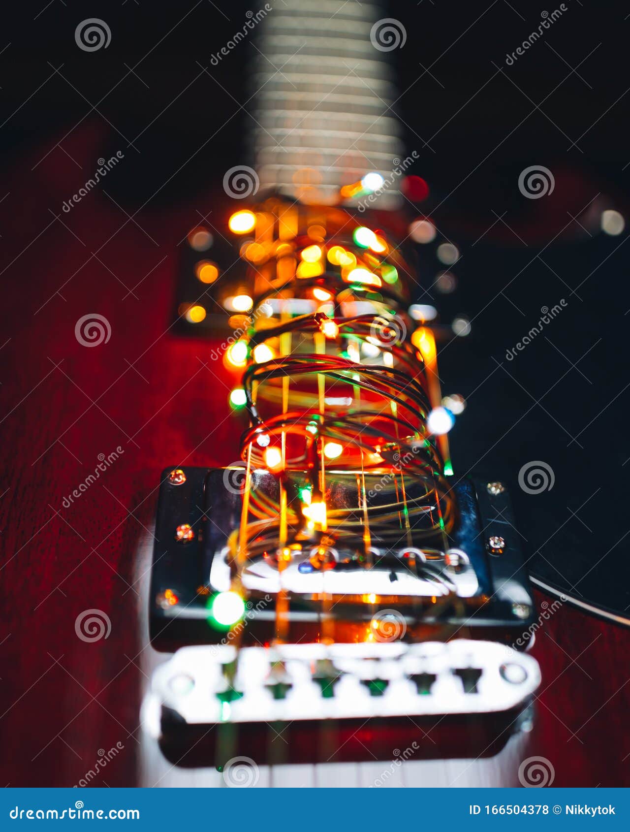 Electric Guitar with Festive Christmas Lights Stock Photo Image of