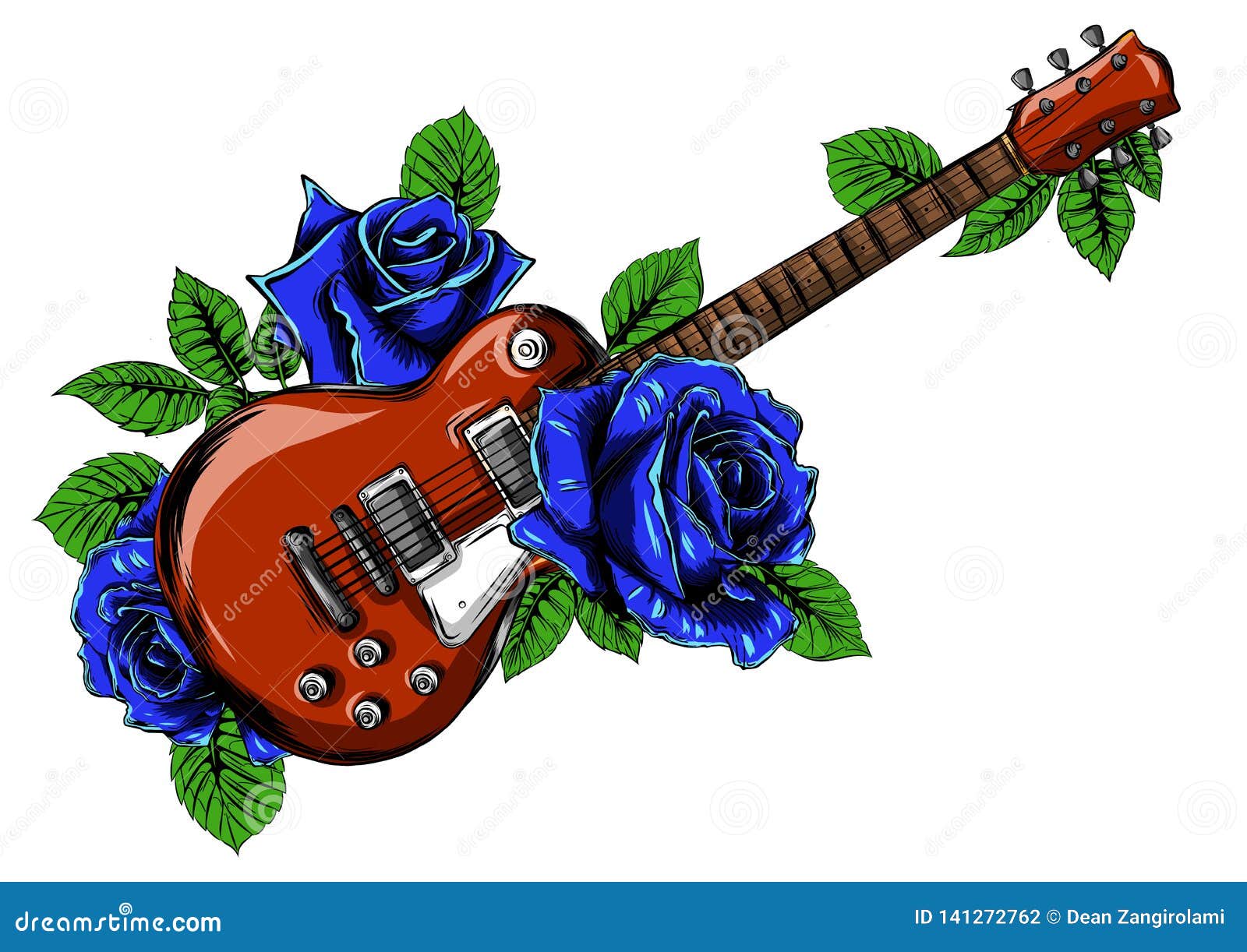 Electric Guitar on Fire with Blue Flames Stock Vector Illustration of